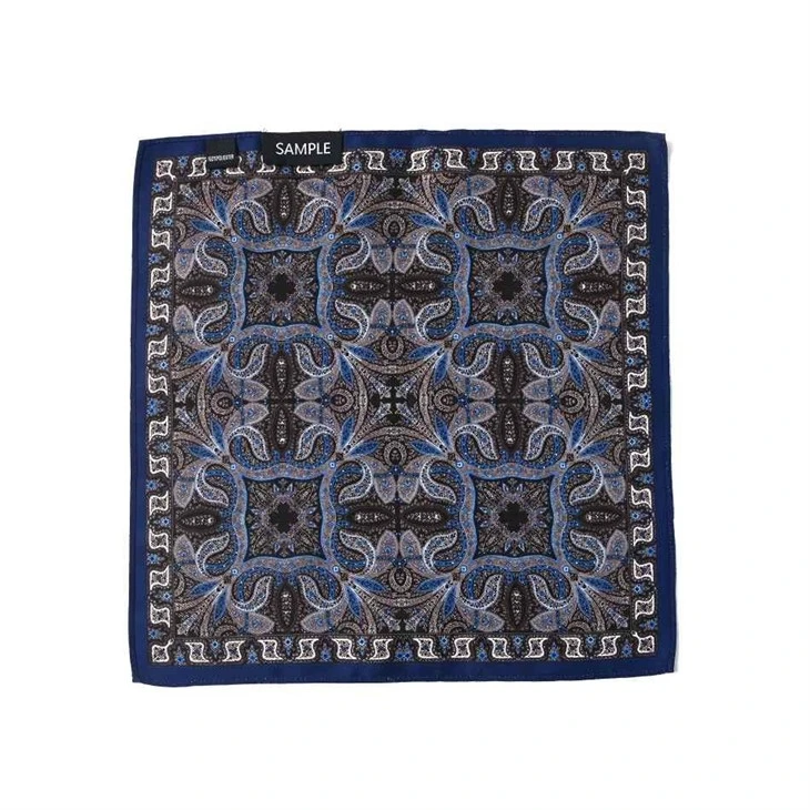 Luxury Silk & Bali Sheer Pocket Square - Navy Blue Artisan Paisley With Hand-Rolled Edges factory