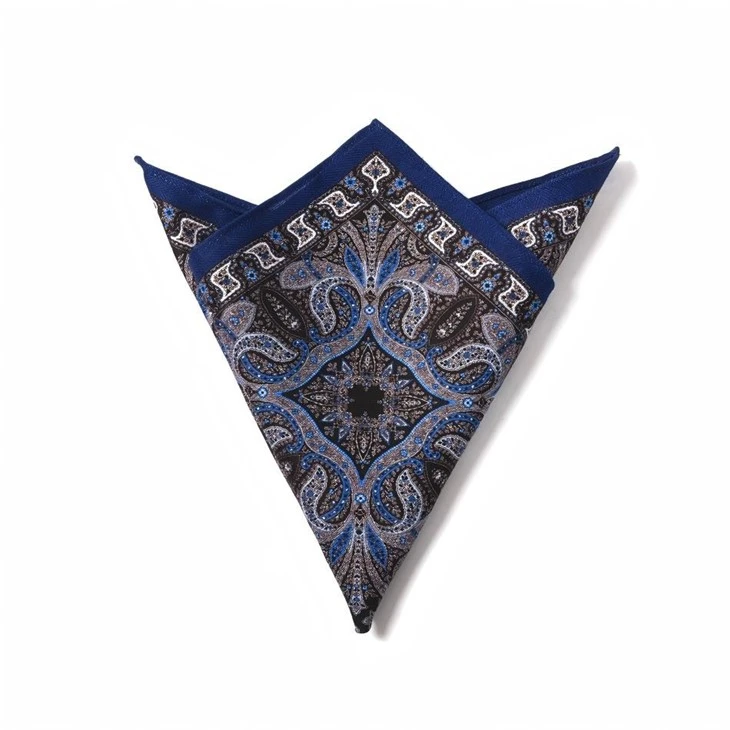 Luxury Silk & Bali Sheer Pocket Square - Navy Blue Artisan Paisley With Hand-Rolled Edges suppliers