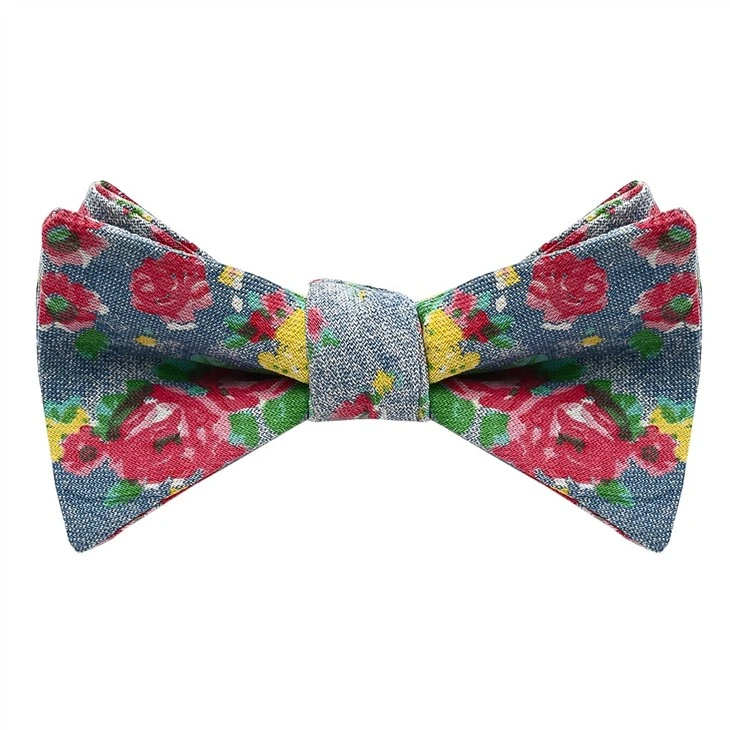 Cotton Denim Print Bowtie
